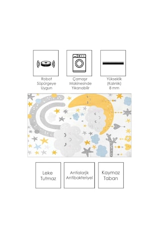 West Home Makinede Yıkanabilir Kaymaz Taban Leke Tutmaz Yıldz Temalı Bebek Ve Çocuk Halısı Wh 574 White Beyaz