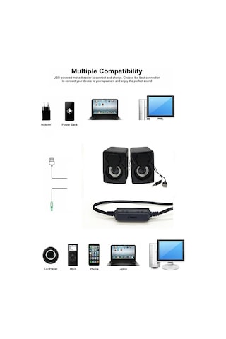 Moonshop Bilgisayar Hoparlörü Led Işıklı Rgb Laptop Pc Uyumlu 1+1