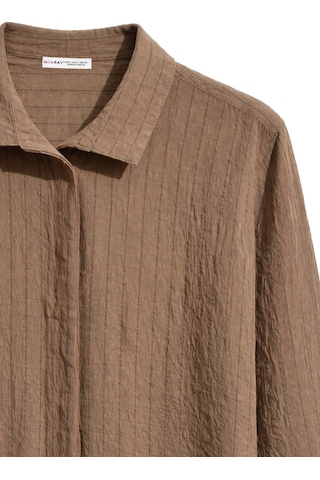 Mixray 4860 Kadın Çizgili Kraşlı Oversize Gömlek Toprak
