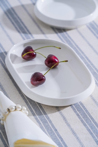 Acar Jea-07402 Rumi 3 Adet Porselen Oval Kayık Sunum Tabak 20 Cm Beyaz