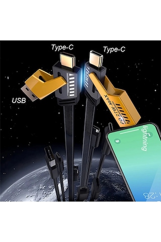 Buğz 4in1 Type-c 65w To Usb-a + Type-c To Lightning 27w Hızlı Şarj Kablosu Siyah