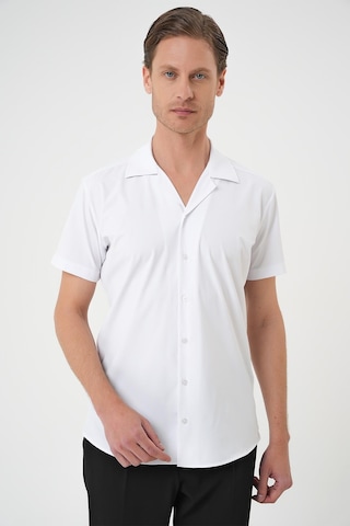 Efor Slim Fit Apaş Yaka Kısa Kol Esnek Casual Beyaz Gömlek G 1589 Beyaz