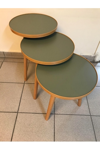 3.lü Zigon Sehpa 18mm 1.sınıf Mdf Lam Tabla 37cm Çapında Mint Yeşili Kullanıma Hazır Montajlı Yeşil