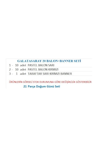 Galatasaray 20 Balon+banner Seti