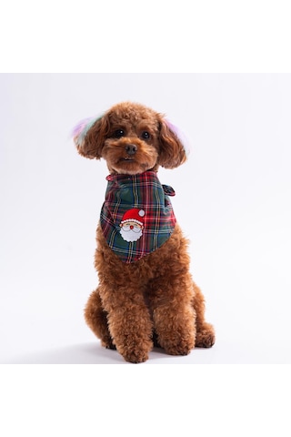 Santa Sprinkles Noel Baba Nakışlı Ekose Desen Yeşil Kedi Köpek Fuları Pet Bandana Köpek Bandanası