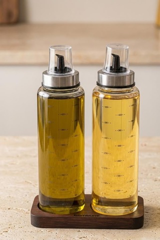 Bambum Nero 3 Parça Standlı Borosilikat Yağdanlık Yağlık - Sirkelik Seti 500 Ml Şeffaf