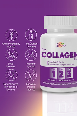 Beren Pro Kolajen Plus Tip 1-2- 3 Kolajen Vitamin C 90 Kapsül