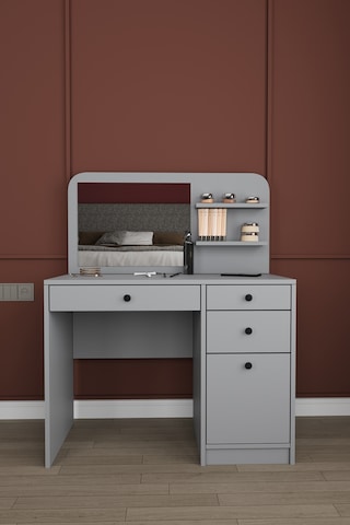 Modern Çekmeceli Aynalı Makyaj Masası %100 Mdf Takı Düzenleyici Dolap Mam02 Kül Gri