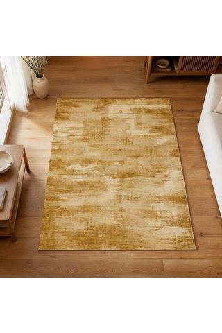 Kartela Halı Vintage Halı Kaymaz Taban Makinede Yıkanabilir Halı Hardal Sarısı - 100 X 150 Cm