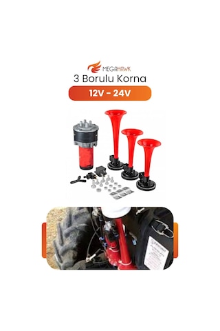 12v 24v Korna Seti Kompresörlü 3 Borulu Korna Havalı Korna Yüksek Ses