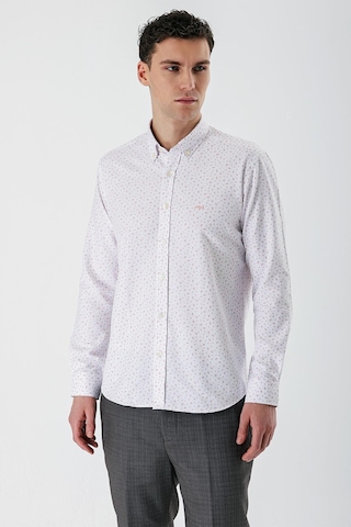 İmza Ekru Uzun Kollu Baskılı Bez Ayağı Düğmeli Yaka Cepsiz Pamuklu Slim Fit Gömlek 1004235170-ekru Ekru