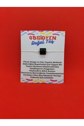 Gümüştel El Sanatları Sertifikalı Obsidyen Taşı Bileklik Ayarlamalı Kare Ipli Çok Renkli