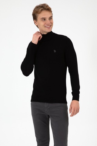 U.S. Polo Assn. Erkek Slim Fit Boğazlı Siyah Basic Kazak 50313712-VR046