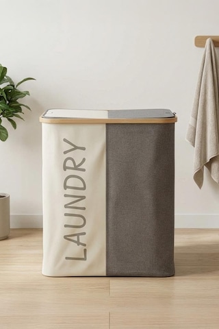 Bambu 2 Bölmeli Kirli Çamaşır Sepeti Banyo Düzenleyici Sepet 53,5x28 Cm Çok Renkli