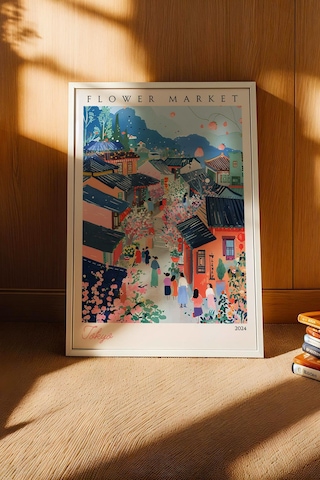 Tokyo Japonya Çerçeveli Tablo Seyahat Severlere Salon Ve Ofis İçin Estetik Duvar Dekoru Travel Flower Market