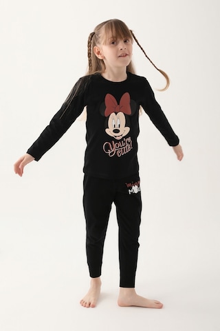 Minnie Mouse Siyah Kız Çocuk Uzun Kol Pijama Takım Siyah
