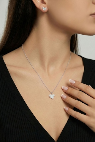925 Ayar Gümüş Rodyum Kaplama Zirkon Taşlı Minimal Asimetrik Kalpli Kolye-küpe 2'li Set Rzs10061 Gümüş