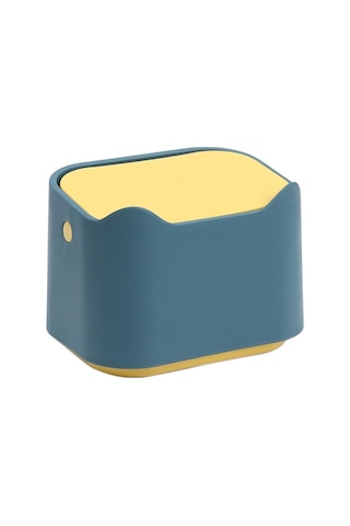 Sones 17,8 X 13 X 13,5 Cm İtmeli Masaüstü Çöp Kutusu Küçük Koku Önleyici Evcil Hayvan Kum Kabı Sarı Mavi