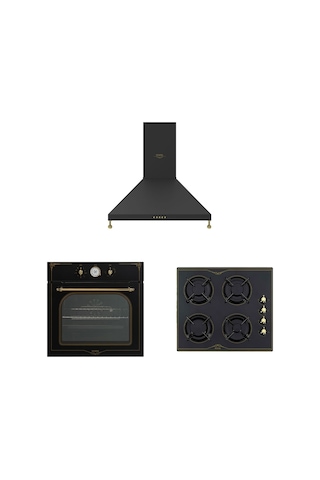 Vestel Rustik AF-7688 RS - AO-6104 YRS-DG - AD-6002 RS Siyah Cam Ankastre Set