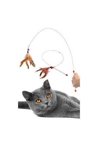 Kedi Oyun Oltası 90 Cm Renkli Tüylü Çıngıraklı Kedi Oyuncağı
