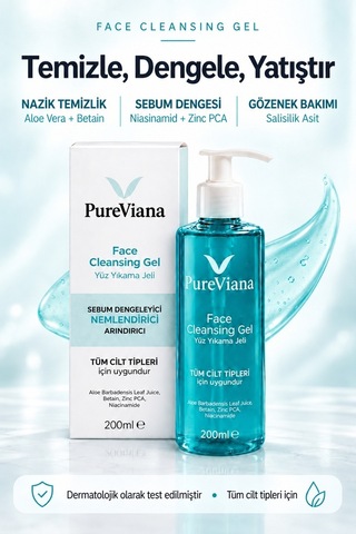 Pureviana Siyah Nokta Akne Karşıtı Gözenek Temizleyici ve Sebum Dengeleyici Yüz Temizleme Jeli 200 ML