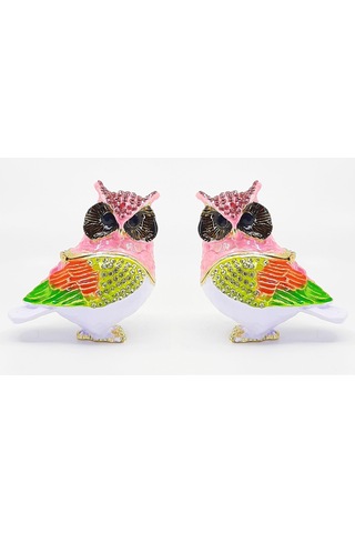 2li Swaroski Taşlı Metal Baykuş Mücevher Kutusu