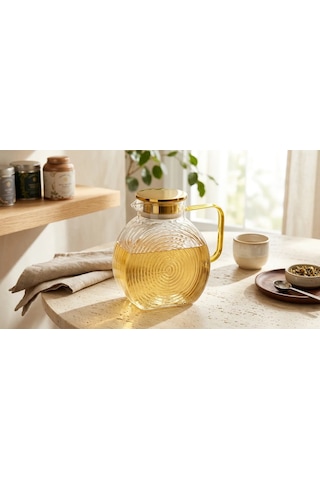 Borosilikat Cam Şeffaf Salyangoz Desenli Filtreli Sürahi 2500 Ml Buzdolabı Kapağına Uygun Isıya Dayanıklı Çay & De