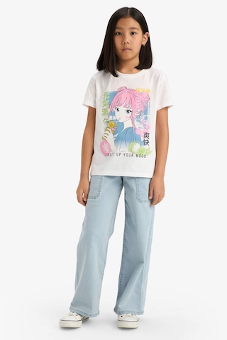 Defacto Kız Çocuk Bisiklet Yaka Anime Baskılı Kısa Kollu Tişört E0350a825smwt34 Beyaz