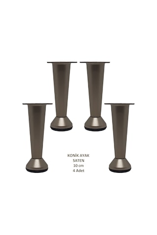 Adilon Konik Ayak, Saten, 10 Cm, 4 Adet Dolap, Mobilya, Puf Ayağı Vidaları Hediye Saten
