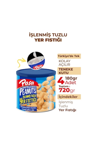Paşa Kuruyemiş Kavrulmuş Yer Fıstığı Teneke Kutu 4 x 180 G