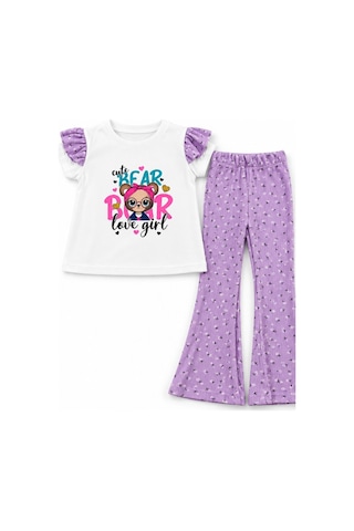 Esila Kids Kız Çocuk Takım Baskılı Yazlık Kısa Kollu Lila