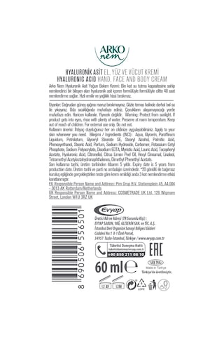 Arko Nem Yoğun Bakım Kremi Hyaluronik Asit 3x60 Ml