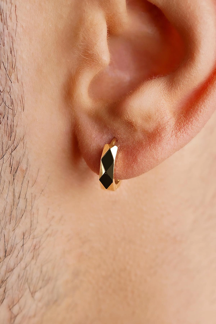 14 Ayar Altın Asimetrik Kesim Halka Küpe Erkek Kp3152-e Beyaz Altın