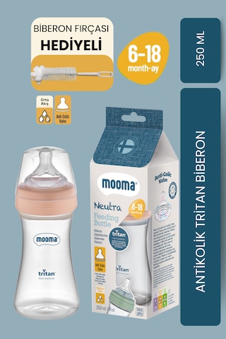 Mooma Neutra Antikolik Tritan Biberon 250 Ml 6-18 Ay Orta Akış Mercan Pembe