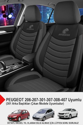 Panther Serisi Keten Kumaş Oto Koltuk Kılıfı Peugeot 206-207-208-306-307-407- Uyumlu Füme