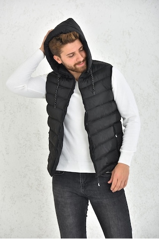 Wapp Unisex Siyah Jel Dolgu Kapüşonlu Şişme Yelek