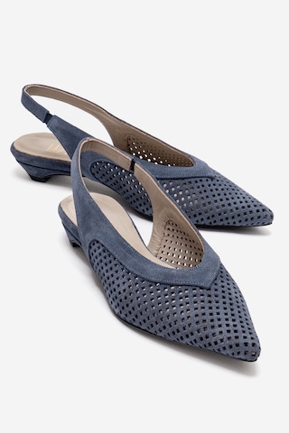Luvishoes Lıeve Kot Mavi Süet Hakiki Deri Kadın Alçak Topuklu Ayakkabı Mavi