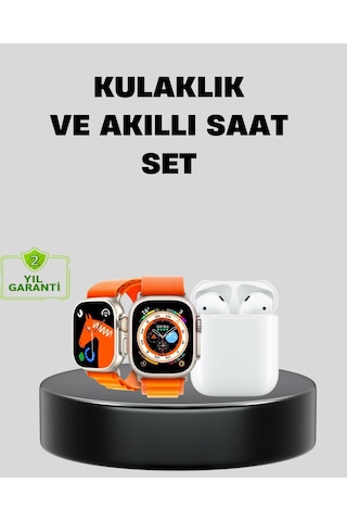 S8 Ultra Akıllı Saat Ve Bluetooth Kablosuz Kulaklık 2 Li Set