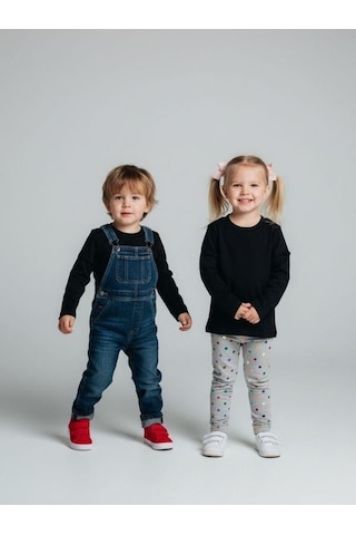 Zekids Bebek Pamuklu Bisiklet Yaka Basic İnce Uzun Kollu T-shirt-16779 Siyah