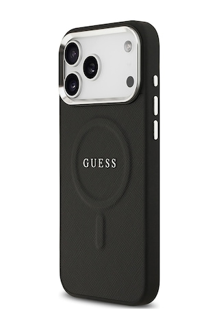 Apple Uyumlu iPhone 17 Pro Max  Kılıf Guess Lisanslı M-safe Özellikli Klasik Yazı Logolu Pu Kapak Siyah Siyah