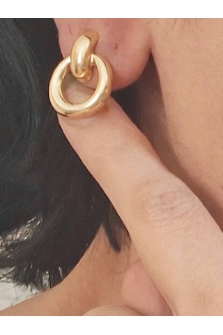Edwol Lak Ve Gold Altın Renk Kaplama Kadın Halka Çivi Küpe