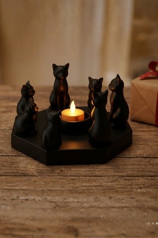 Dekoratif Kediler Ritüel Dinginlik Yoga Mumluk Biblo 14 X 8 Cm