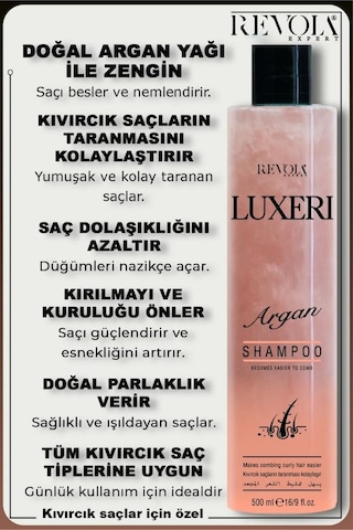 Revola Luxeri 2'si 1 Arada Şampuan Ve Kondisyoner Kolay Tarama 500 Ml Argan Kıvırcık