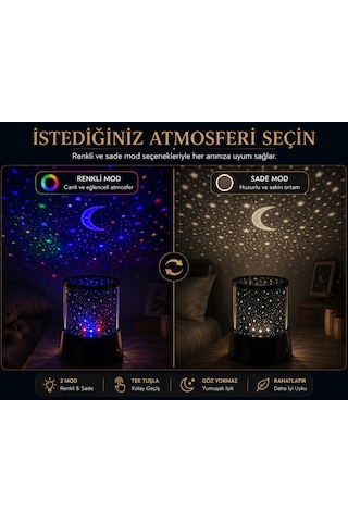 Yıldızlı Ay Projeksiyon Gece Lambası Usb & Pilli Oda Dekoru Çok Renkli