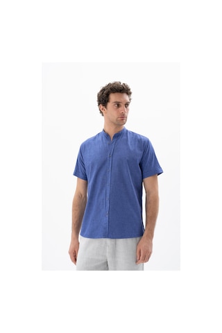 AR-MA Arma Erkek Kısa Kollu Regular Fit Keten Gömlek Y25485116601 Mavi
