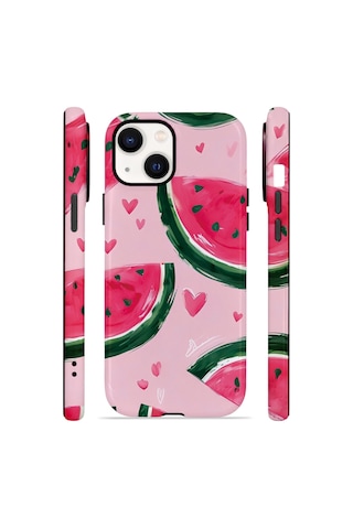 Apple iPhone Uyumlu 15 Vorian Çift Katmanlı Magsafe Kılıf Watermelon Hearts