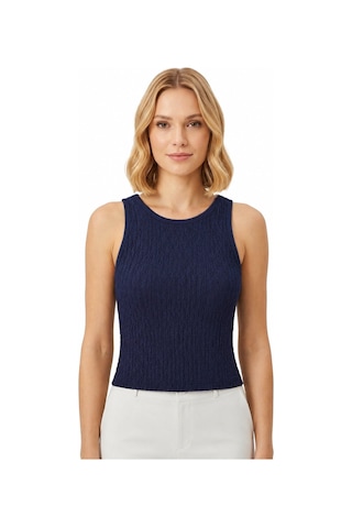 Cottonhıll Premium - Tide Collection Lacivert Bisiklet Yaka Bürümcük Dokulu Kolsuz Kadın Crop Bluz