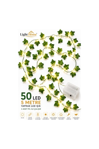 5 Metre 50 Led Li Yapay Sarmaşık Peri Işık Balkon, Bahçe, Oda Ve Duvar Dekoru Sarı