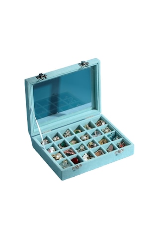 Yystore Takı Saklama Kutusu Kadife Şeffaf Pencere Ücretsiz Kombinasyon Açık Mavi