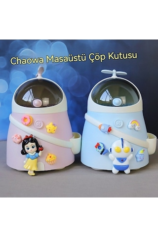 Novahub Dayanıklı Pembe Kar Beyaz Kapaklı Çöp Kutusu - Pamuk Prenses Tasarımı Pembe